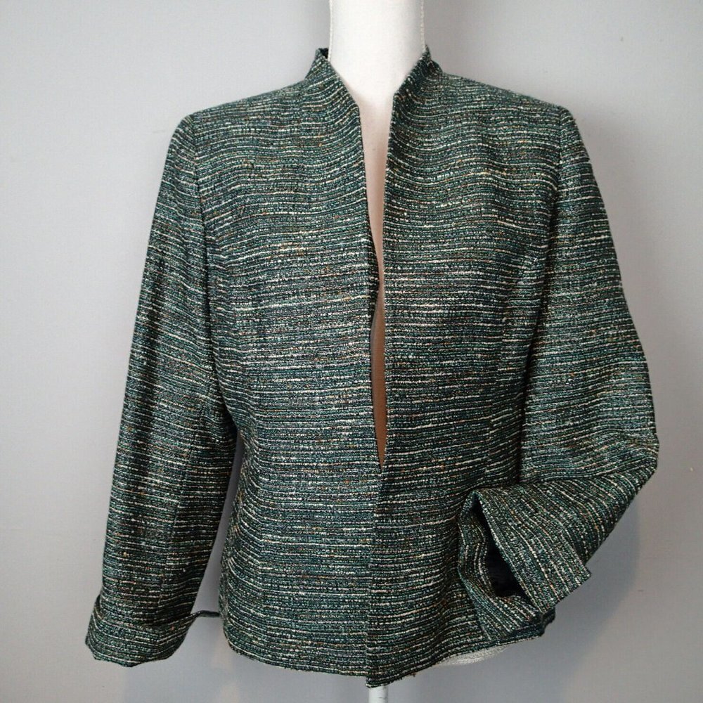 NWOT Kasper Women’s Kiss-Front Jacket Woven Green Size 12